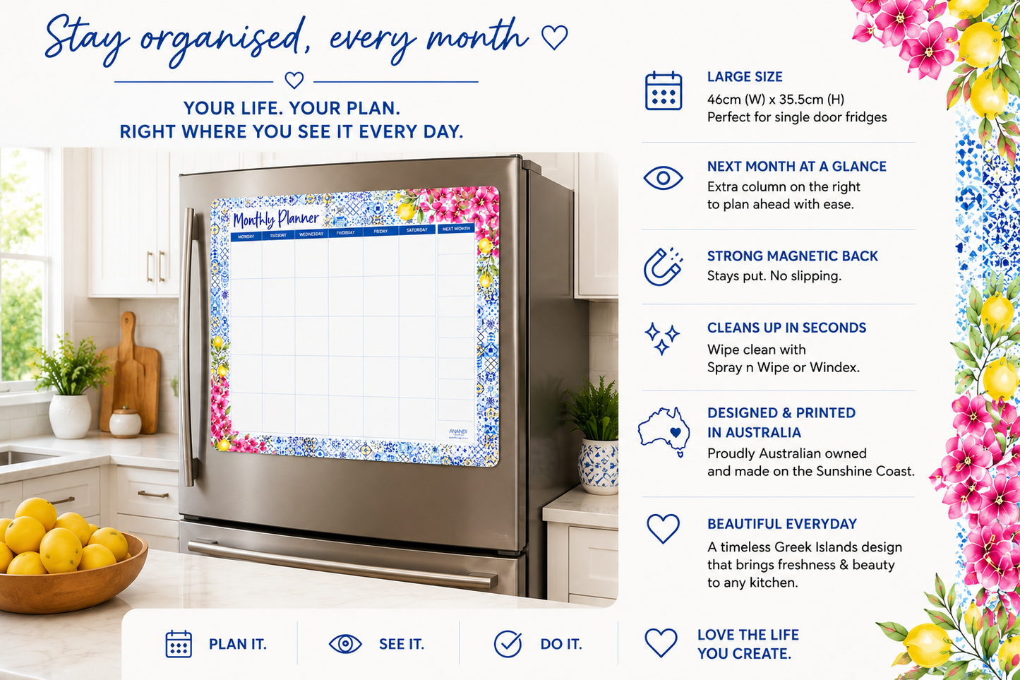 Magnetic Monthly Planner - Greek Islands (Large)