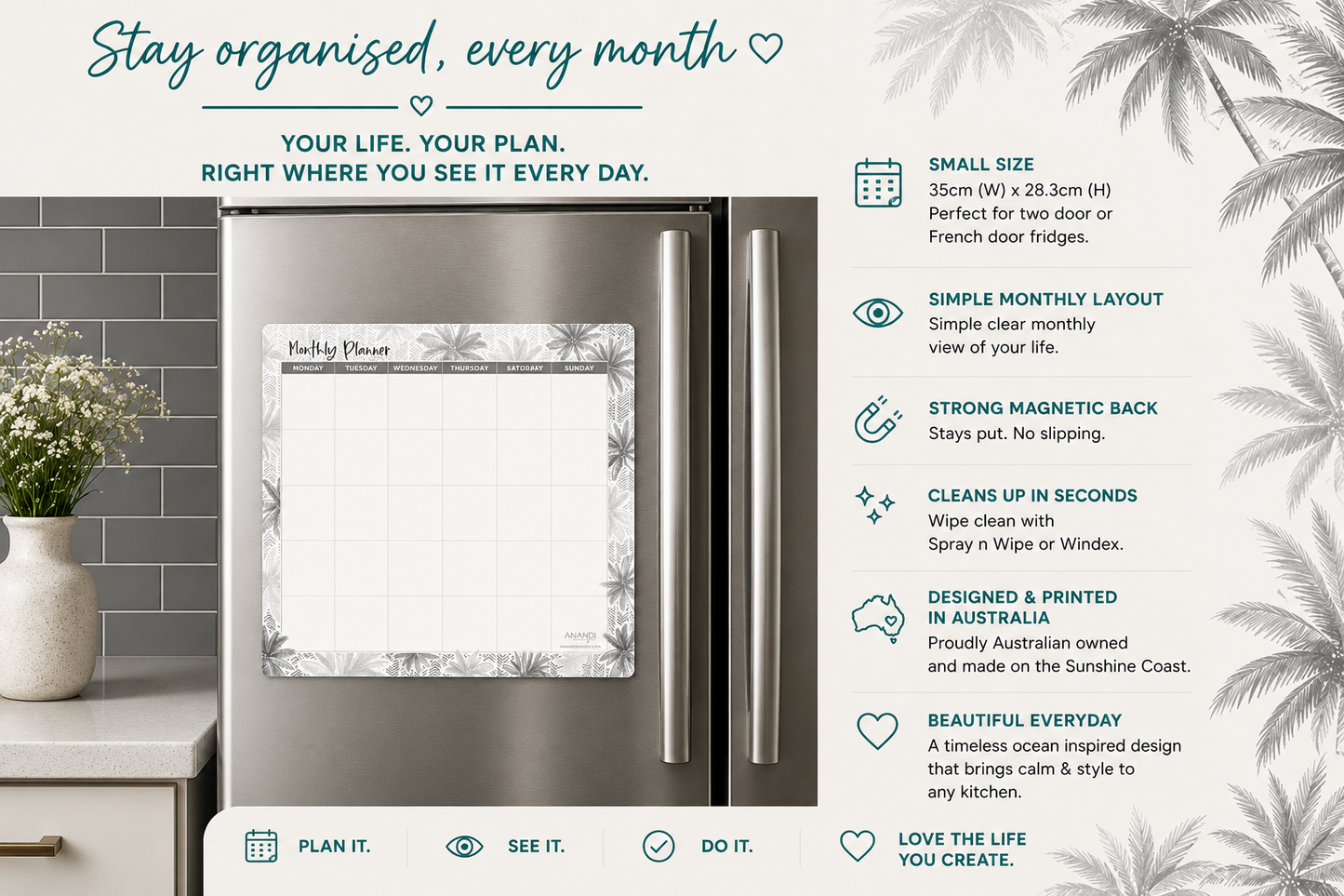 Magnetic Weekly Planner - Palm Cove (SMALL 35cm x 28.3cm)