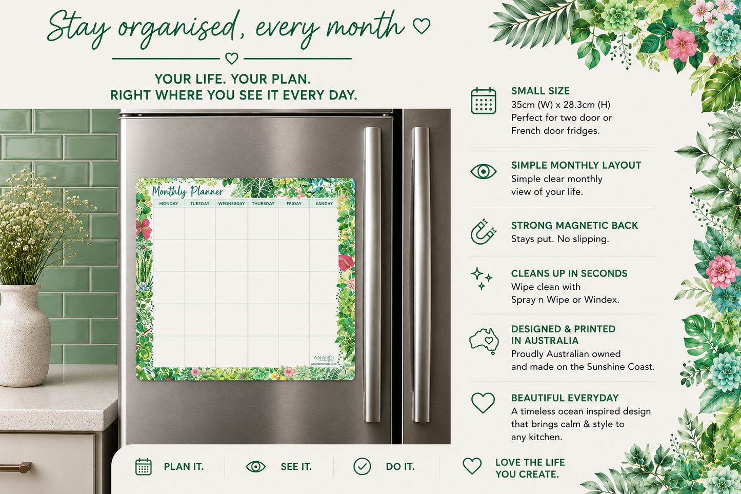 Magnetic Weekly Planner - Plant Lover (SMALL 35cm x 28.3cm)