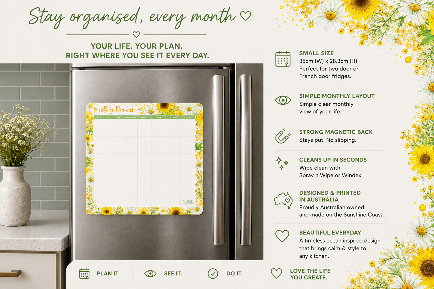 Magnetic Weekly Planner - Sunny Days (SMALL 35cm x 28.3cm)