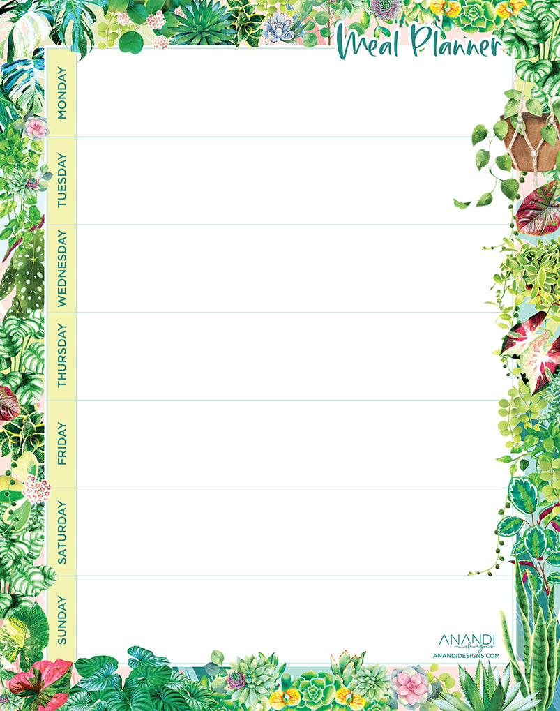 Magnetic Meal Planner - Plant Lover Design (20.5cm x 26cm)