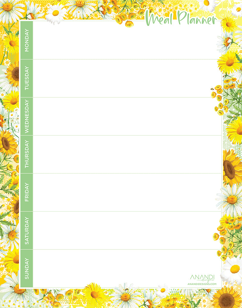 Magnetic Meal Planner - Sunflowers Design (20.5cm x 26cm)