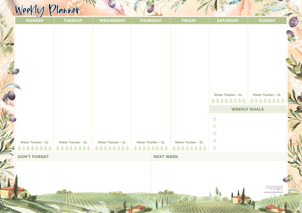 Desktop Weekly Planner A4 - Tuscany Villa Italy Design