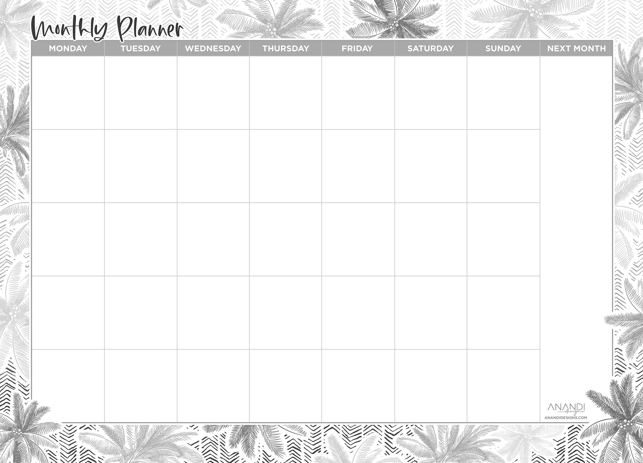 Magnetic Monthly Planner - Palm Cove (LARGE 43cm x 31cm)