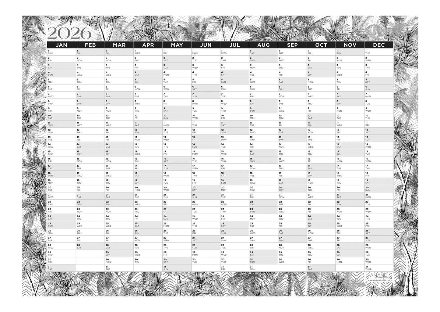 2026 Yearly Wall Calendar - Palm Springs
