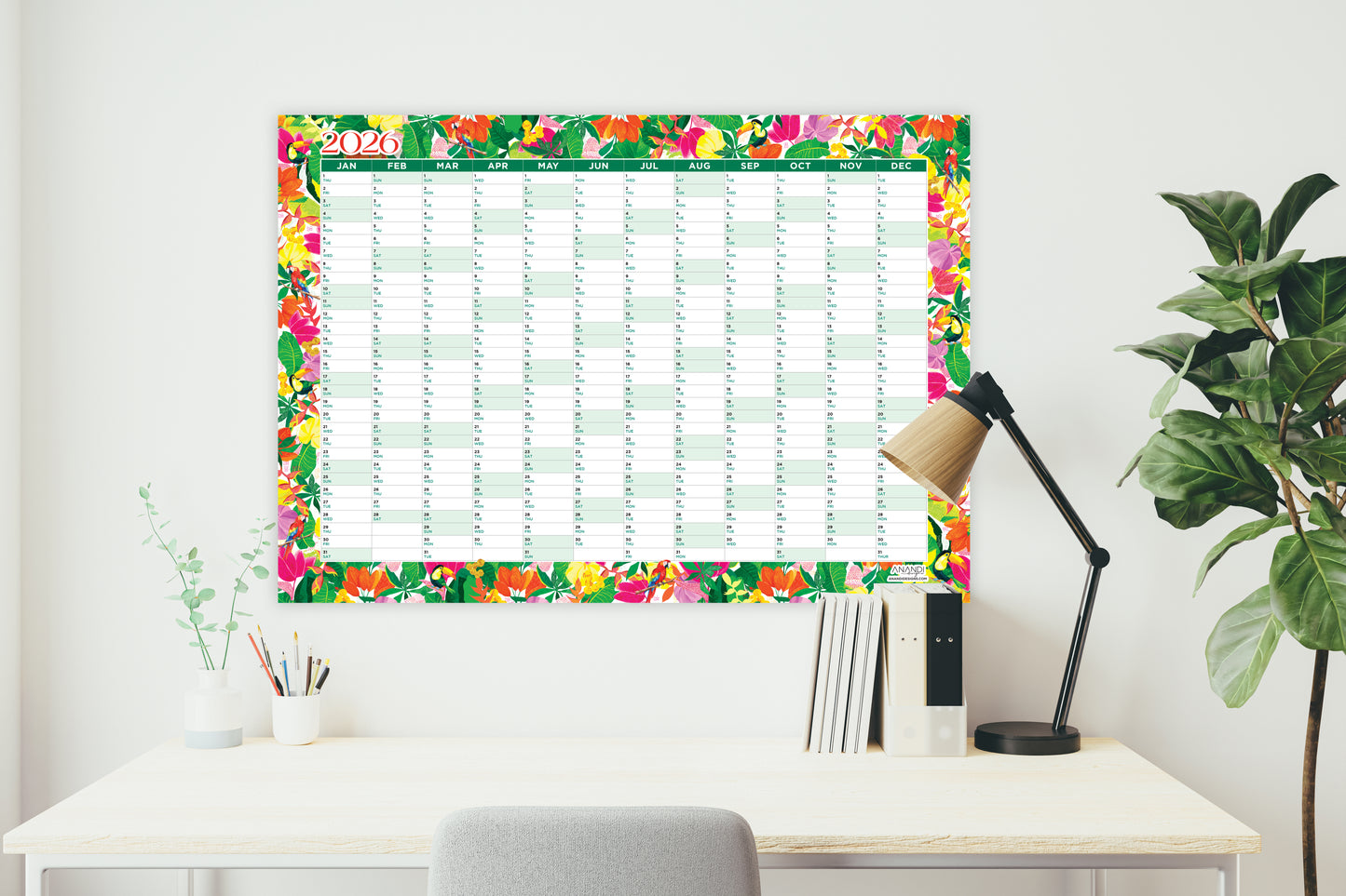 2026 Yearly Wall Calendar - Tropicals