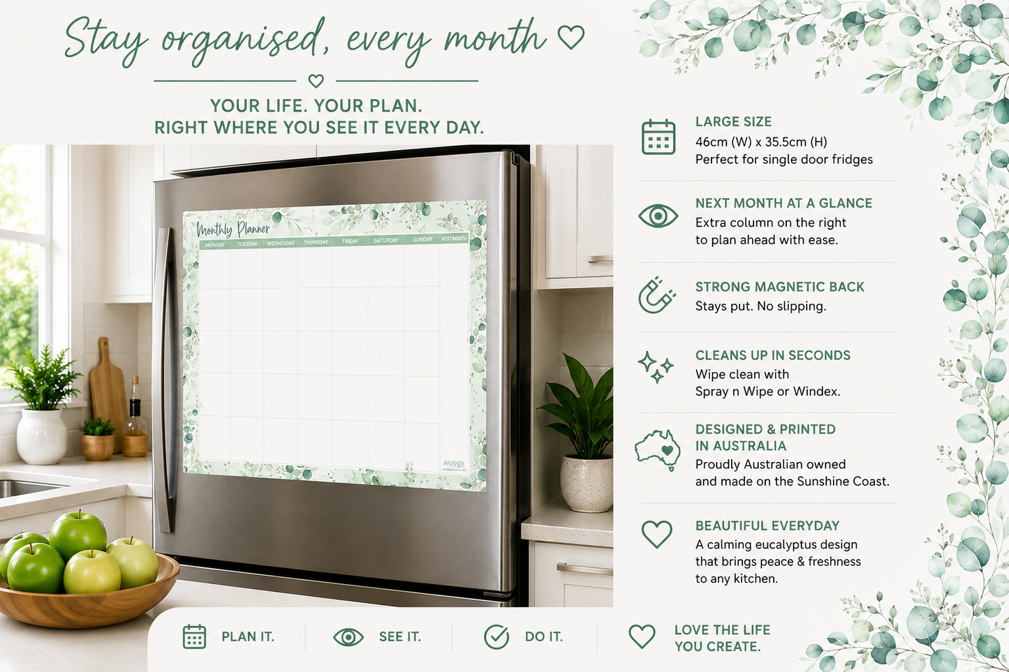Magnetic Monthly Planner - Eucalyptus (Large)