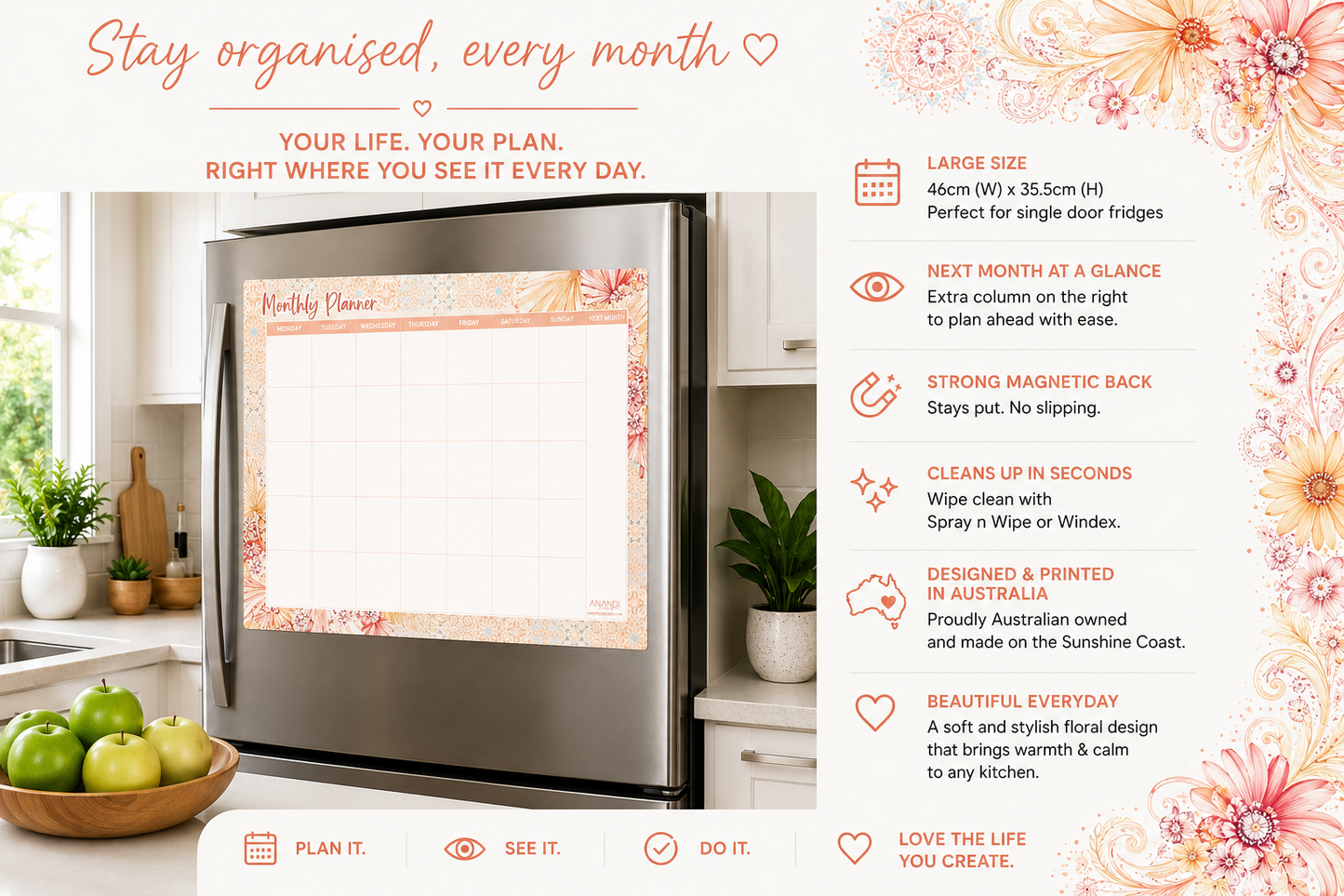 Magnetic Monthly Planner - Moroccan Boho (Large)