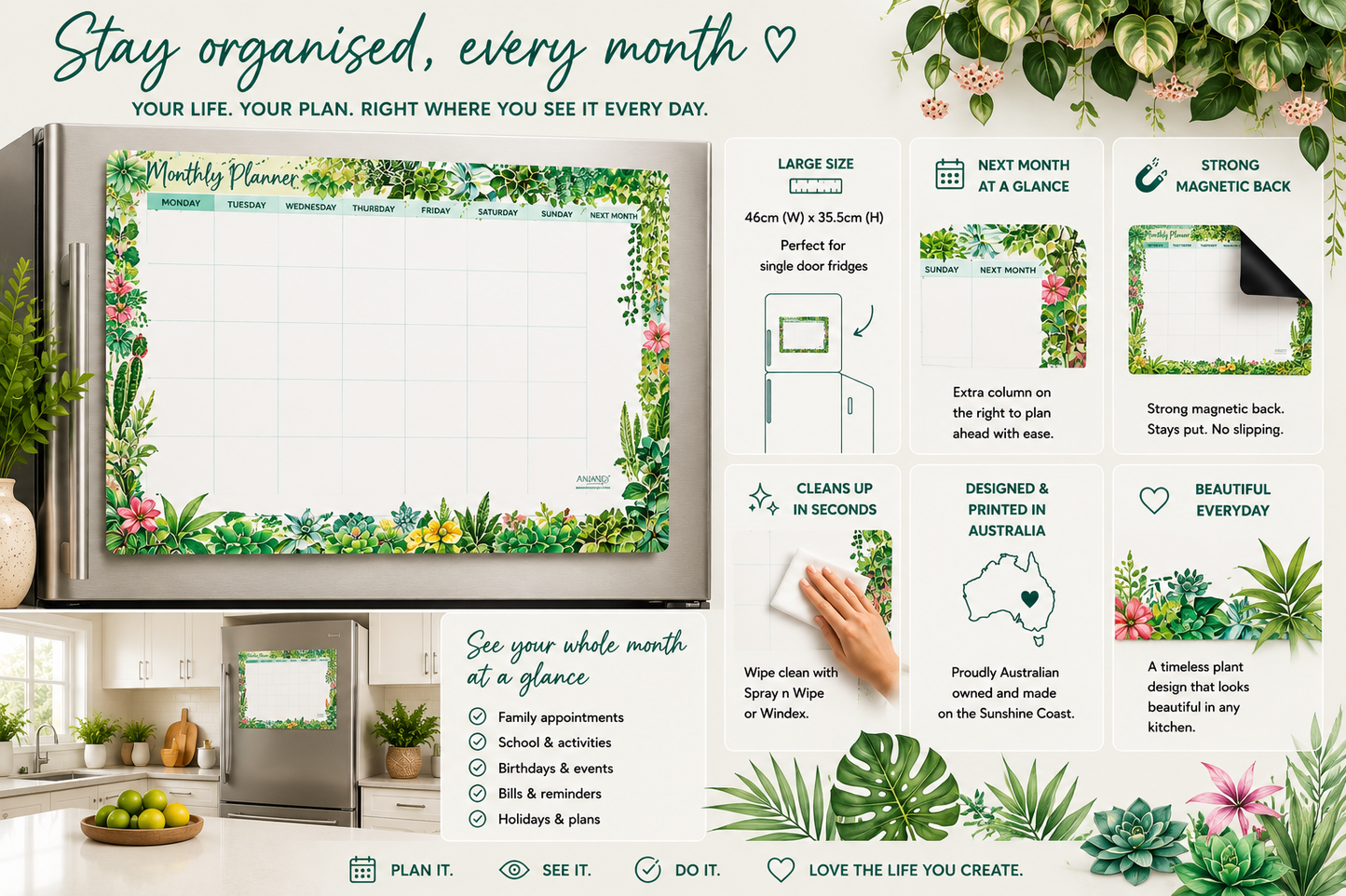 Magnetic Monthly Planner - Plant Lover (Large)