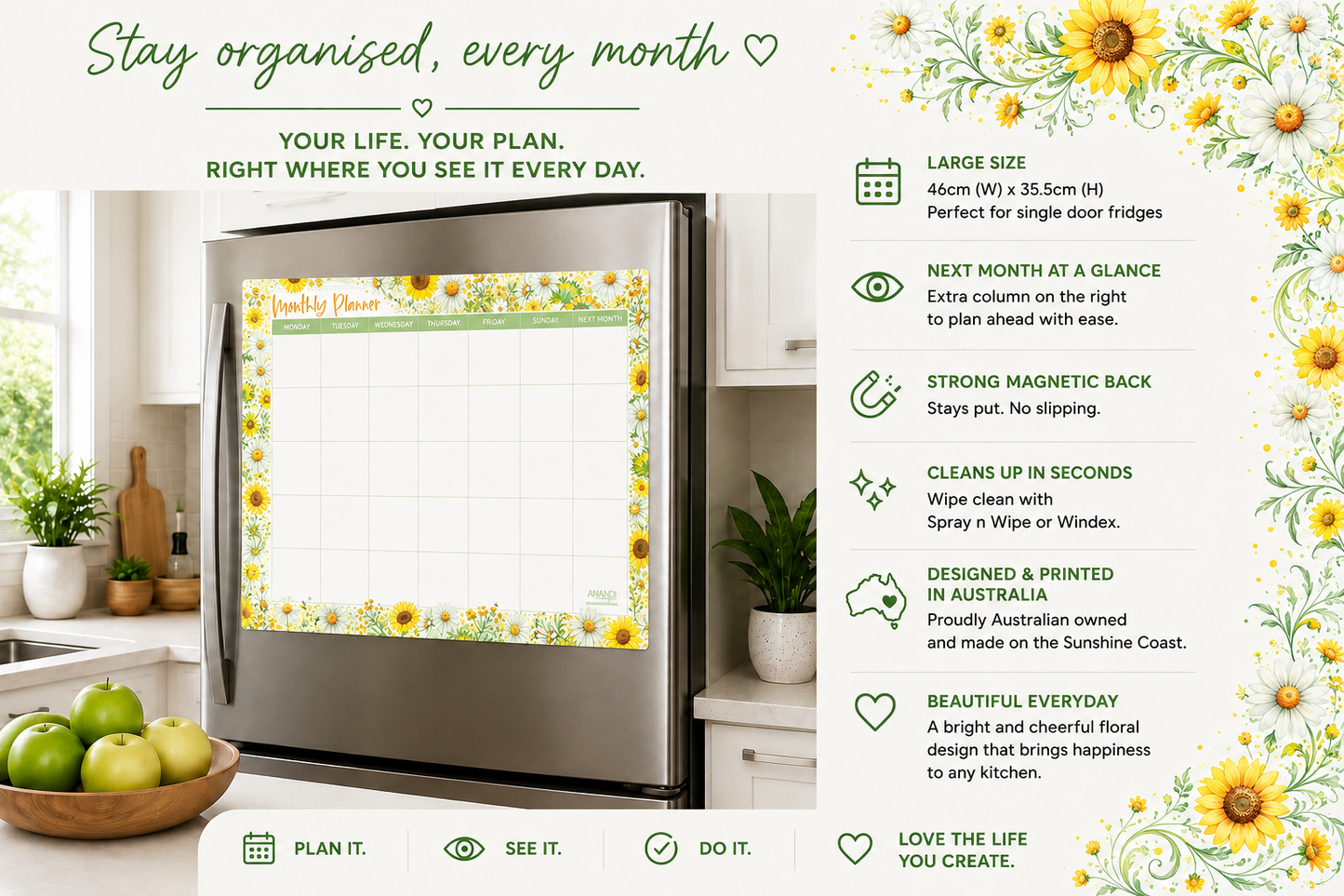 Magnetic Monthly Planner - Sunny Days - (Large)