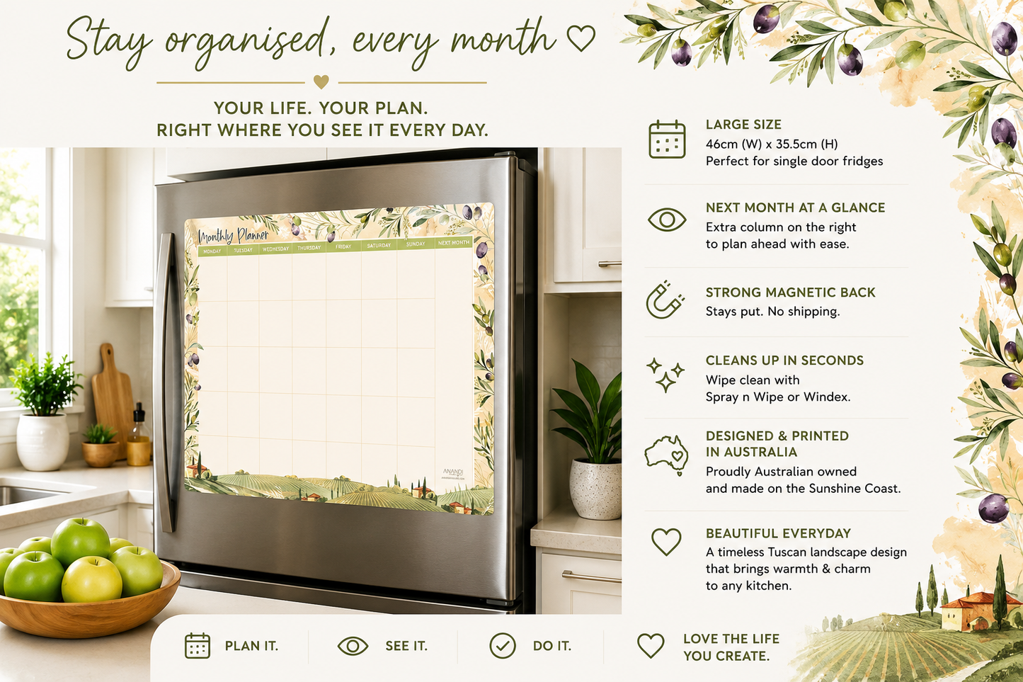 Magnetic Monthly Planner - Italy Tuscan Villa (Large)