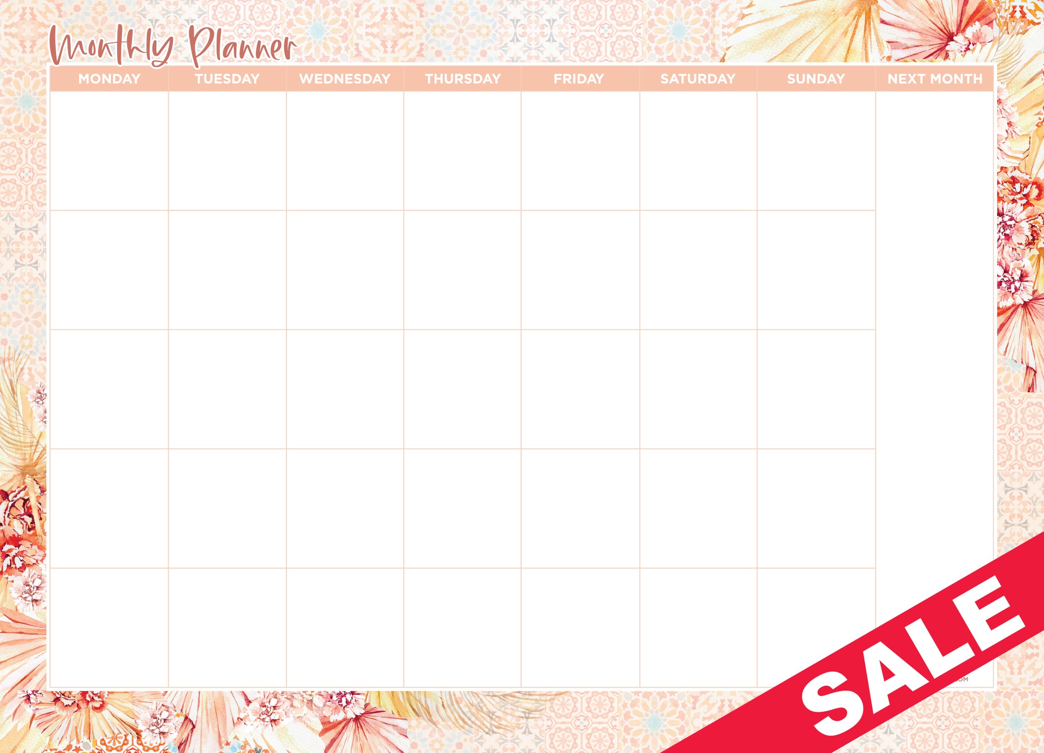 Magnetic Monthly Planner - Moroccan Boho (Large 43cm x 31cm)
