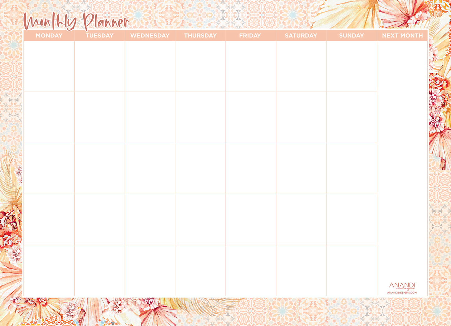 Magnetic Monthly Planner - Moroccan Boho (Large)