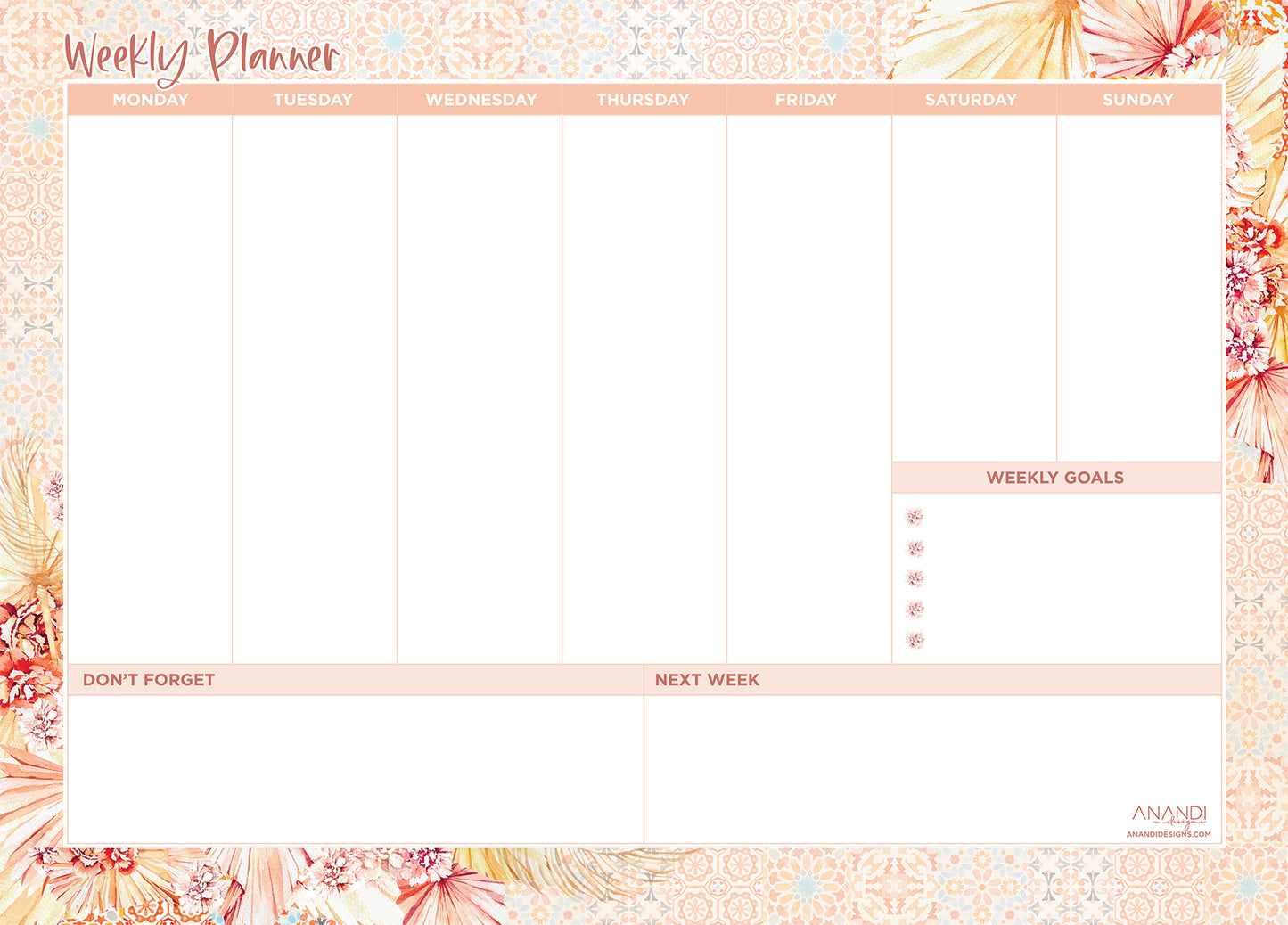 Magnetic Weekly Planner - Moroccan Boho (large)