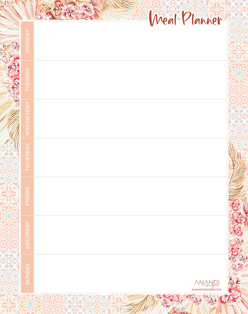 Magnetic Meal Planner - Moroccan Boho Design (20.5cm x 26cm)