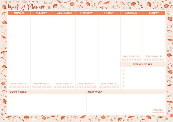 Desktop Weekly Planner A4 - Mushroom Design