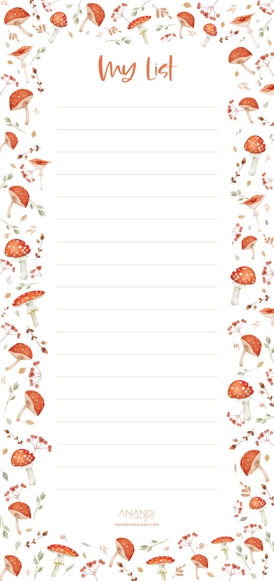 Magnetic Notepad - Mushrooms (9.9cm x 21cm)