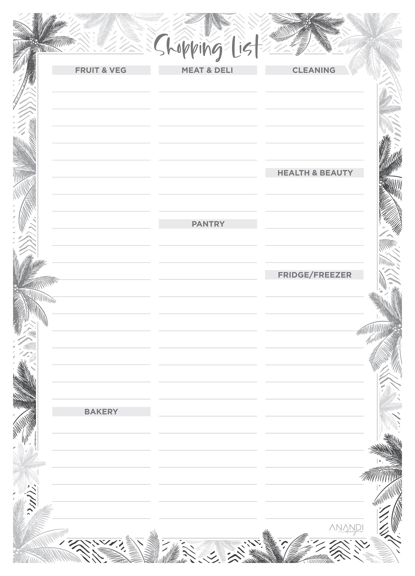 Shopping Lists - Palm Cove (14.85cm x 21cm)