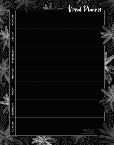 Magnetic Meal Planner - Palm Cove Black (20.5cm x 26cm)