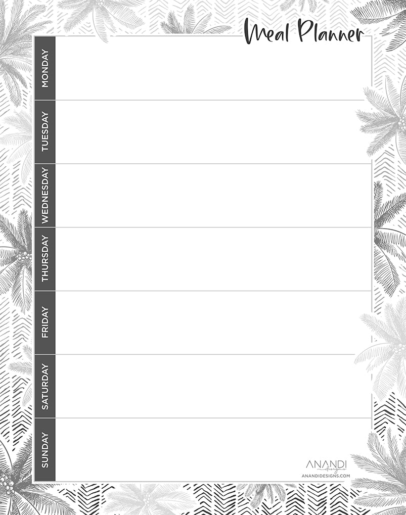 Magnetic Meal Planner - Palm Cove Design (20.5cm x 26cm)
