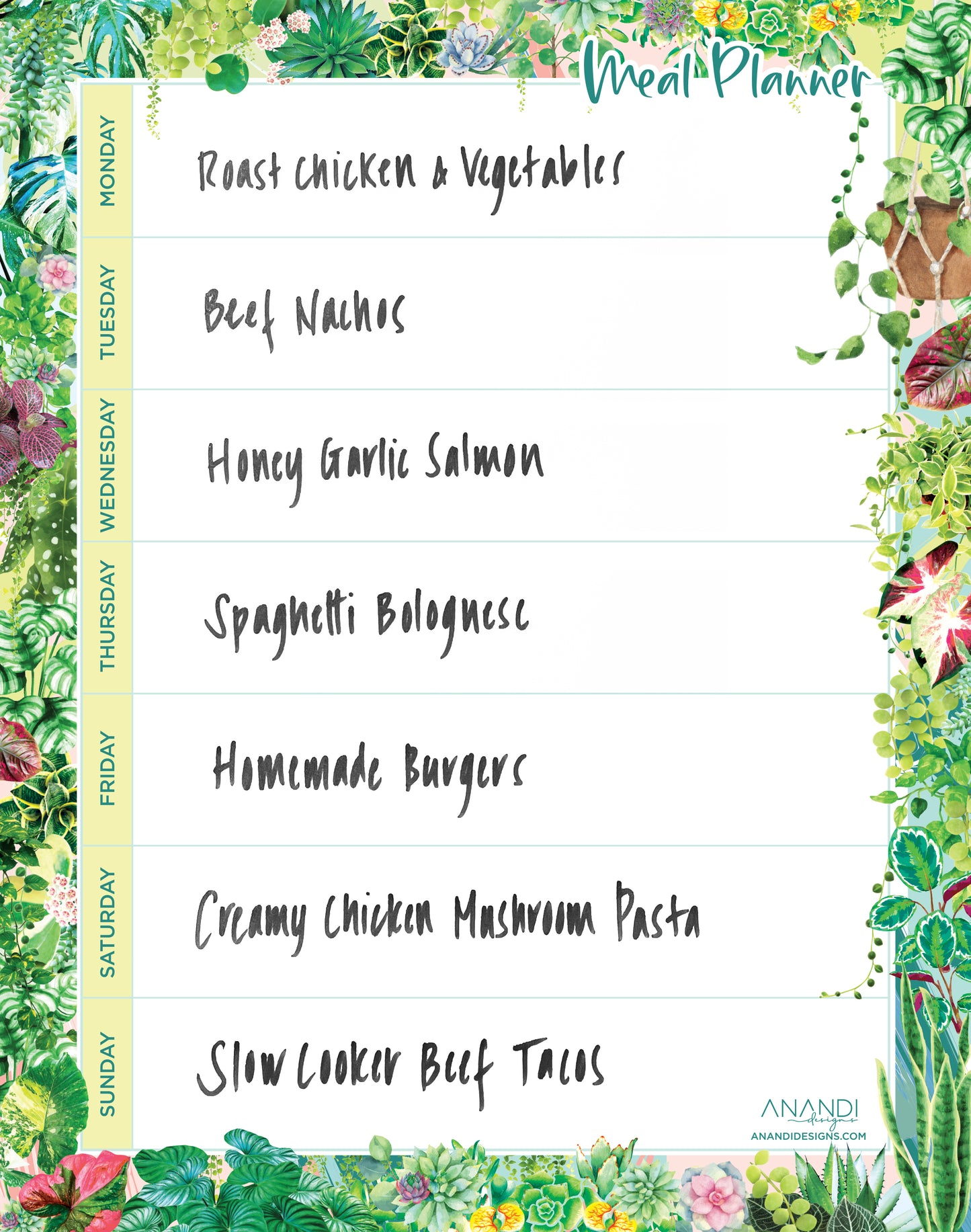 Magnetic Meal Planner - Plant Lover Design (20.5cm x 26cm)