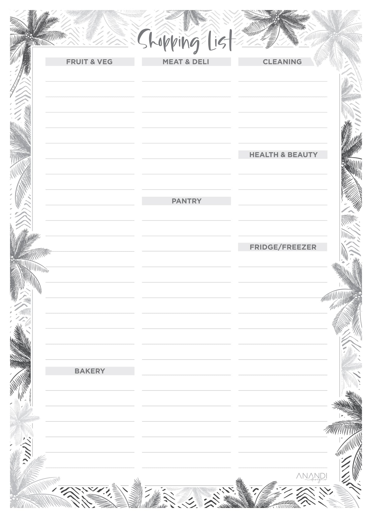 Shopping Lists - Palm Cove - A5