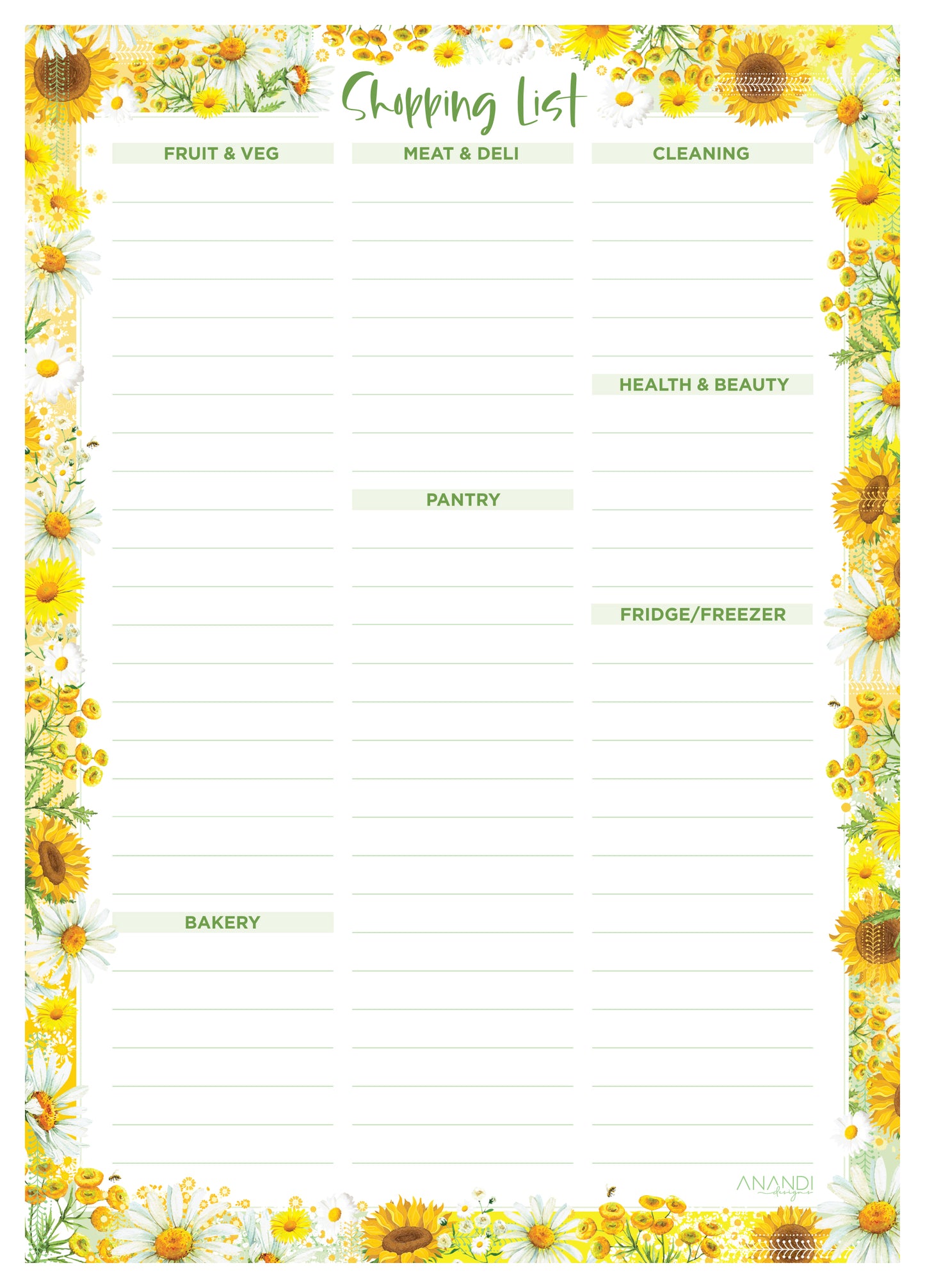 Shopping Lists - Sunflowers - A5