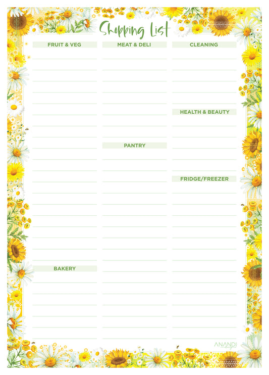 Shopping Lists - Sunflowers - A5