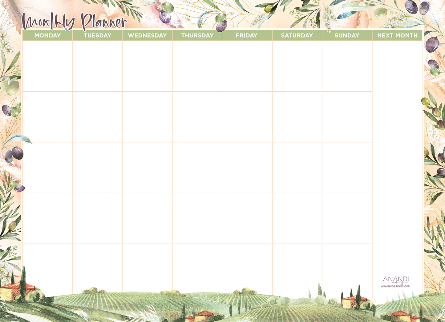 Magnetic Monthly Planner - Italy Tuscan Villa (Large)