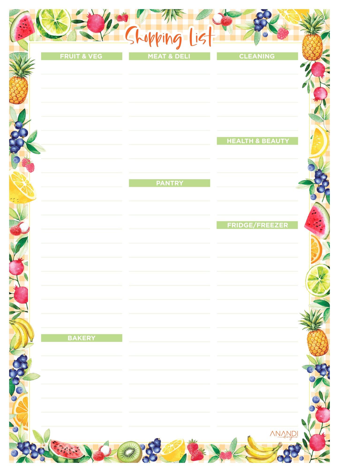 Shopping Lists - Fruits - A5