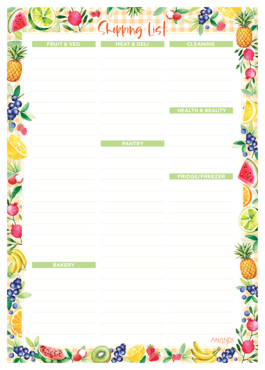 Shopping Lists - Fruits - A5