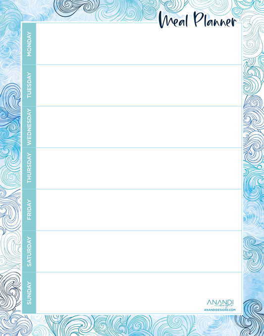 Magnetic Meal Planner - Uluwatu Waves Design (20.5cm x 26cm)