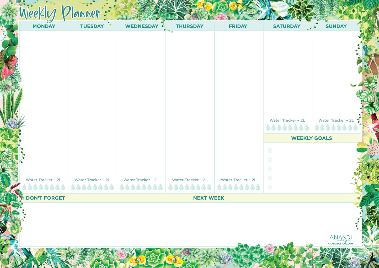 Desktop Weekly Planner A4 - Plant Lover Design