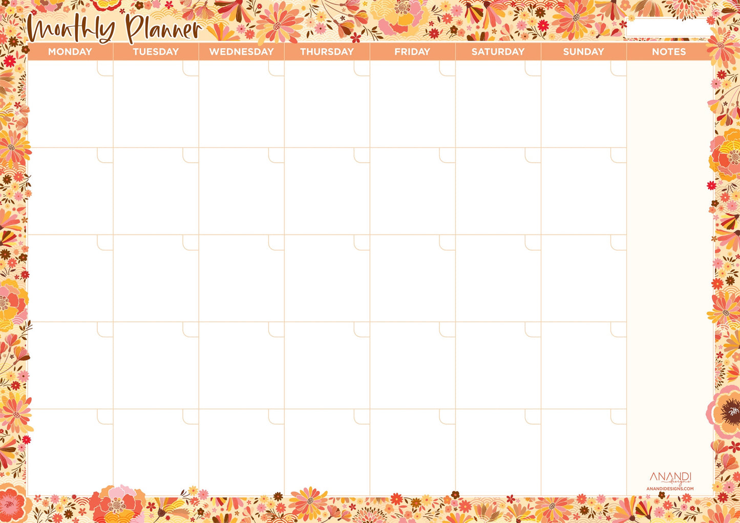 Desktop Monthly Planner A3 - Wild Flowers
