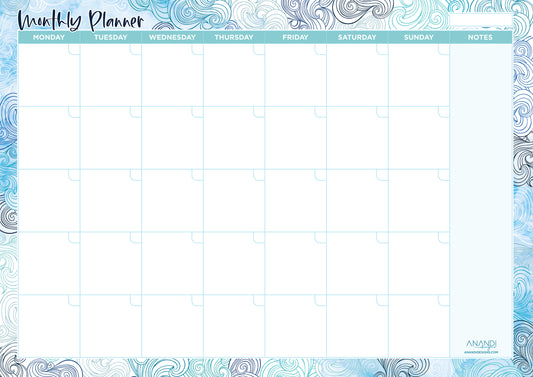 Desktop Monthly Planner A3 - Ululwatu Waves Design