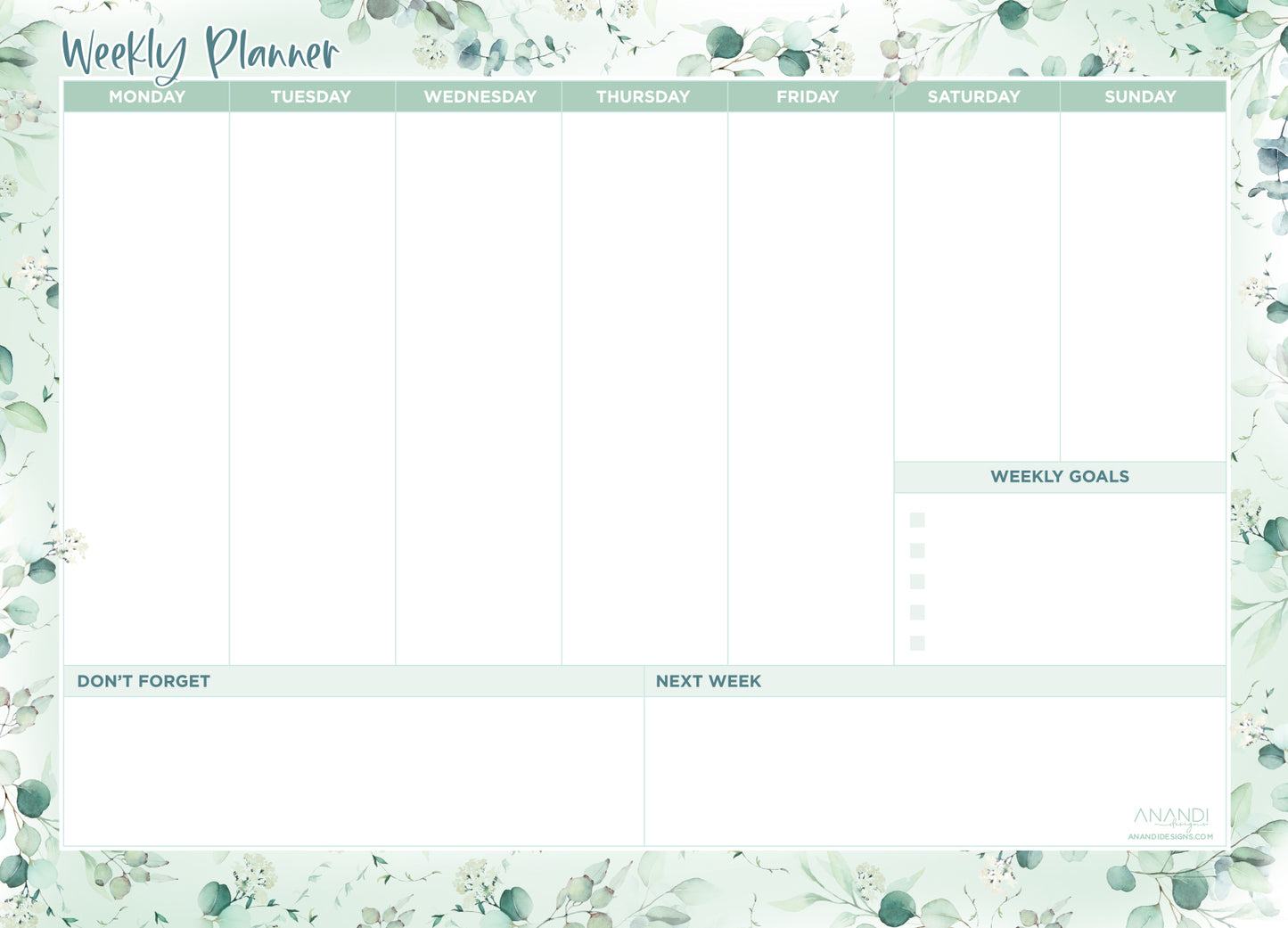 Magnetic Weekly Planner - Eucalyptus (large)