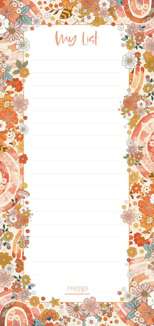 Magnetic Notepad - Rainbows and Flowers (9.9cm x 21cm)