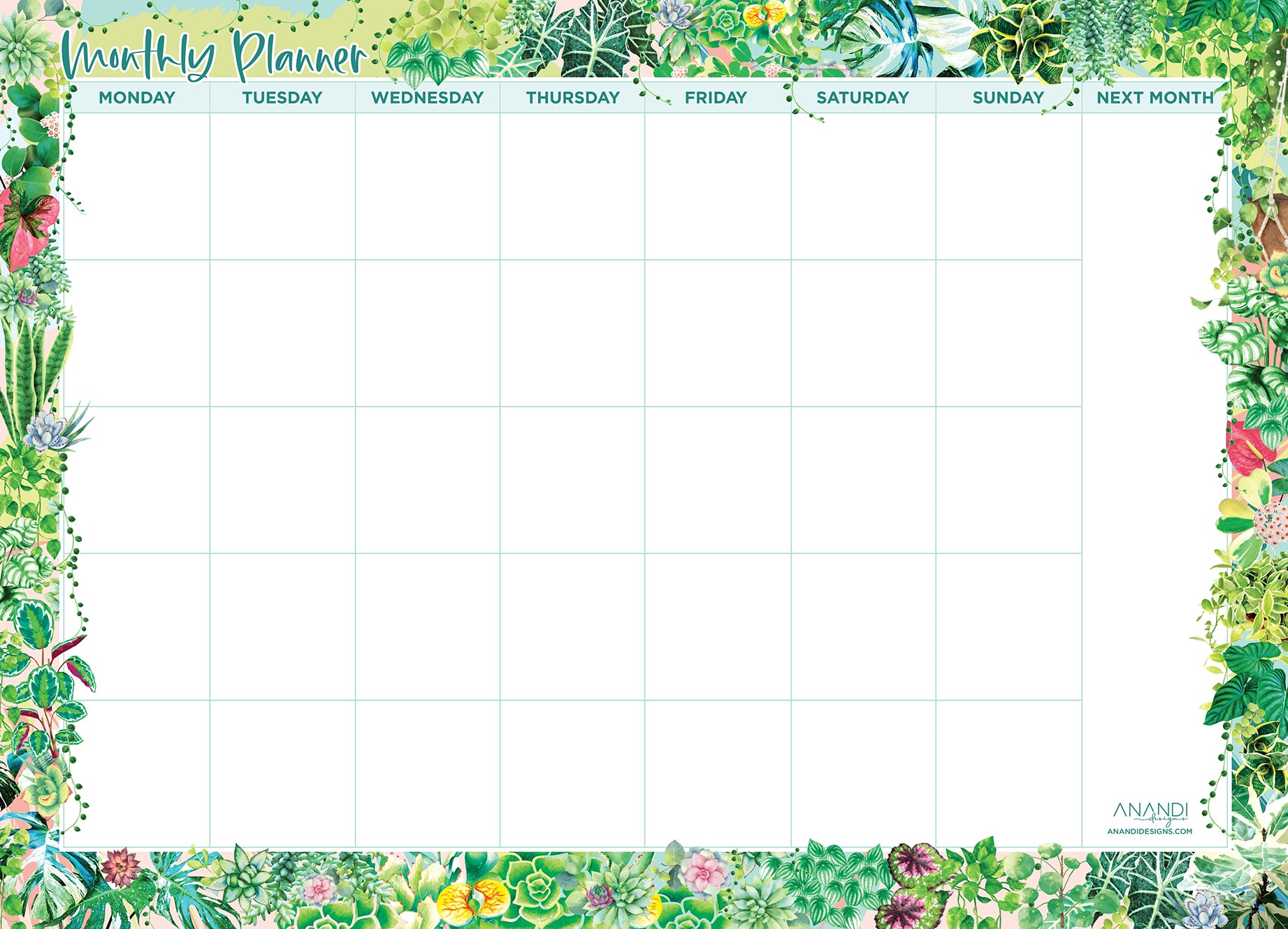 Magnetic Monthly Planner - Plant Lover (LARGE 43cm x 31cm)