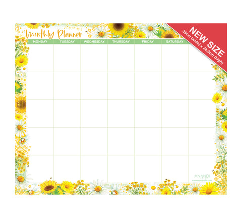 Magnetic Monthly Planner - Sunny Days - Sunflowers (SMALL 35cm x 28.3cm)