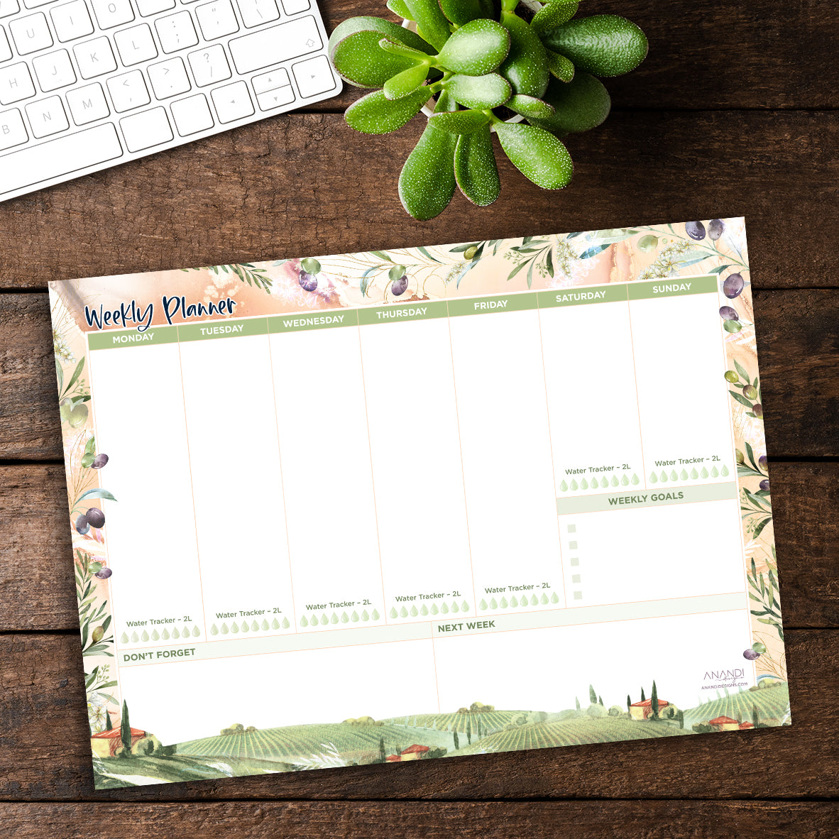 Desktop Weekly Planner A4 - Tuscany Villa Italy Design