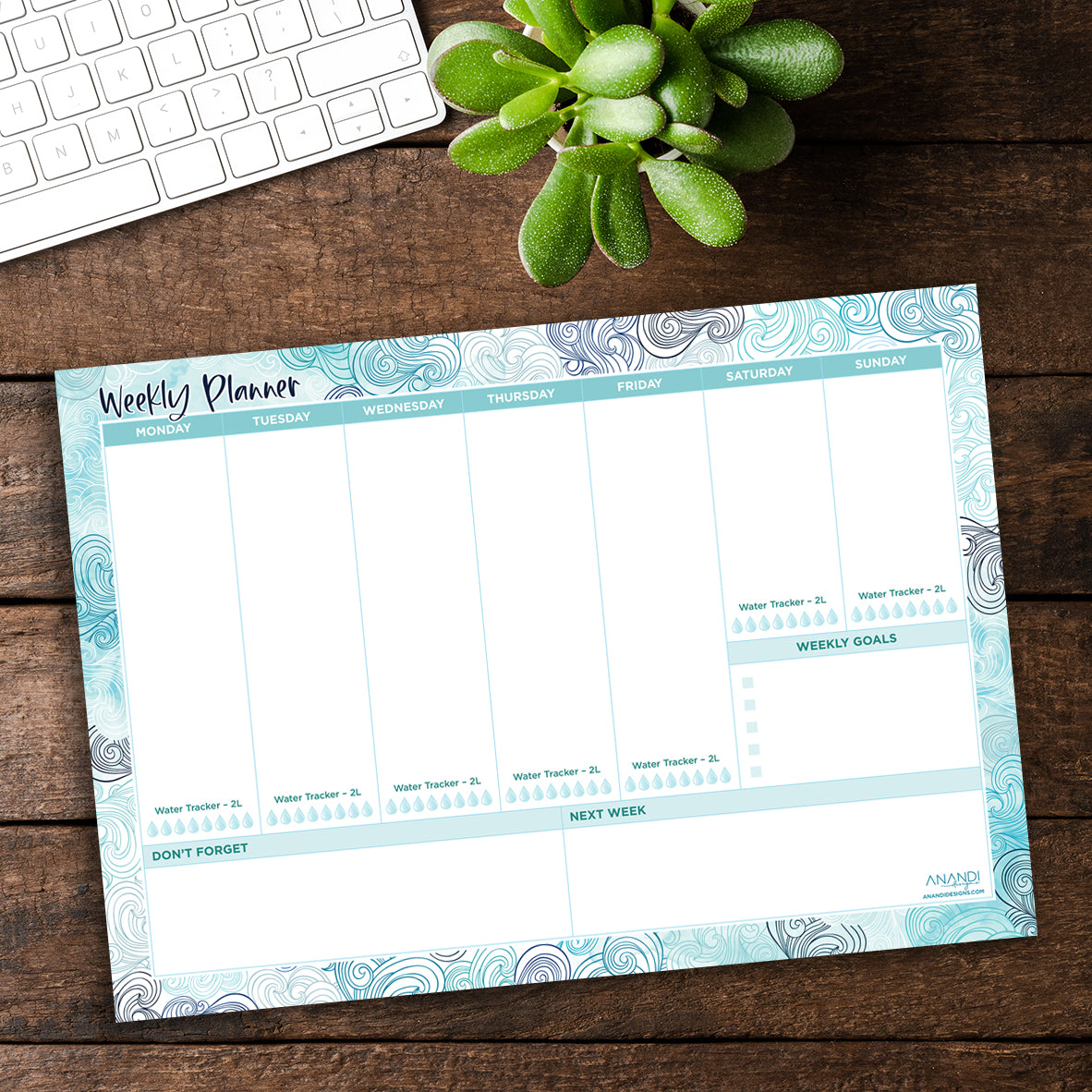 Desktop Weekly Planner A4 - Uluwatu Wave Design
